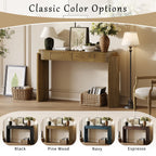 TREXM Entryway Table with Natural Wood Grain Finish, Console Table with Fluted Design, Oval Top and 2 Drawers for Entryway and Living Room (Pine Wood)