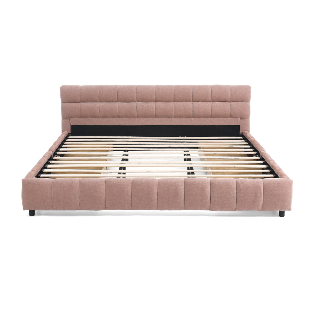 California King size Upholstered Bed ,comfortable upholstered bed frame, Chenille fabric, with headboard and solid bed frame. With drawer for storage.-Pink(90.5''*80.5''*31'')