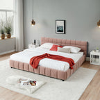 California King size Upholstered Bed ,comfortable upholstered bed frame, Chenille fabric, with headboard and solid bed frame. With drawer for storage.-Pink(90.5''*80.5''*31'')