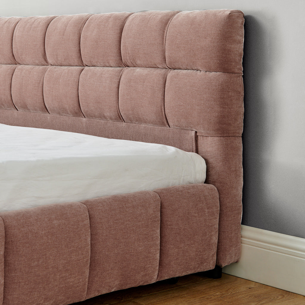 California King size Upholstered Bed ,comfortable upholstered bed frame, Chenille fabric, with headboard and solid bed frame. With drawer for storage.-Pink(90.5''*80.5''*31'')
