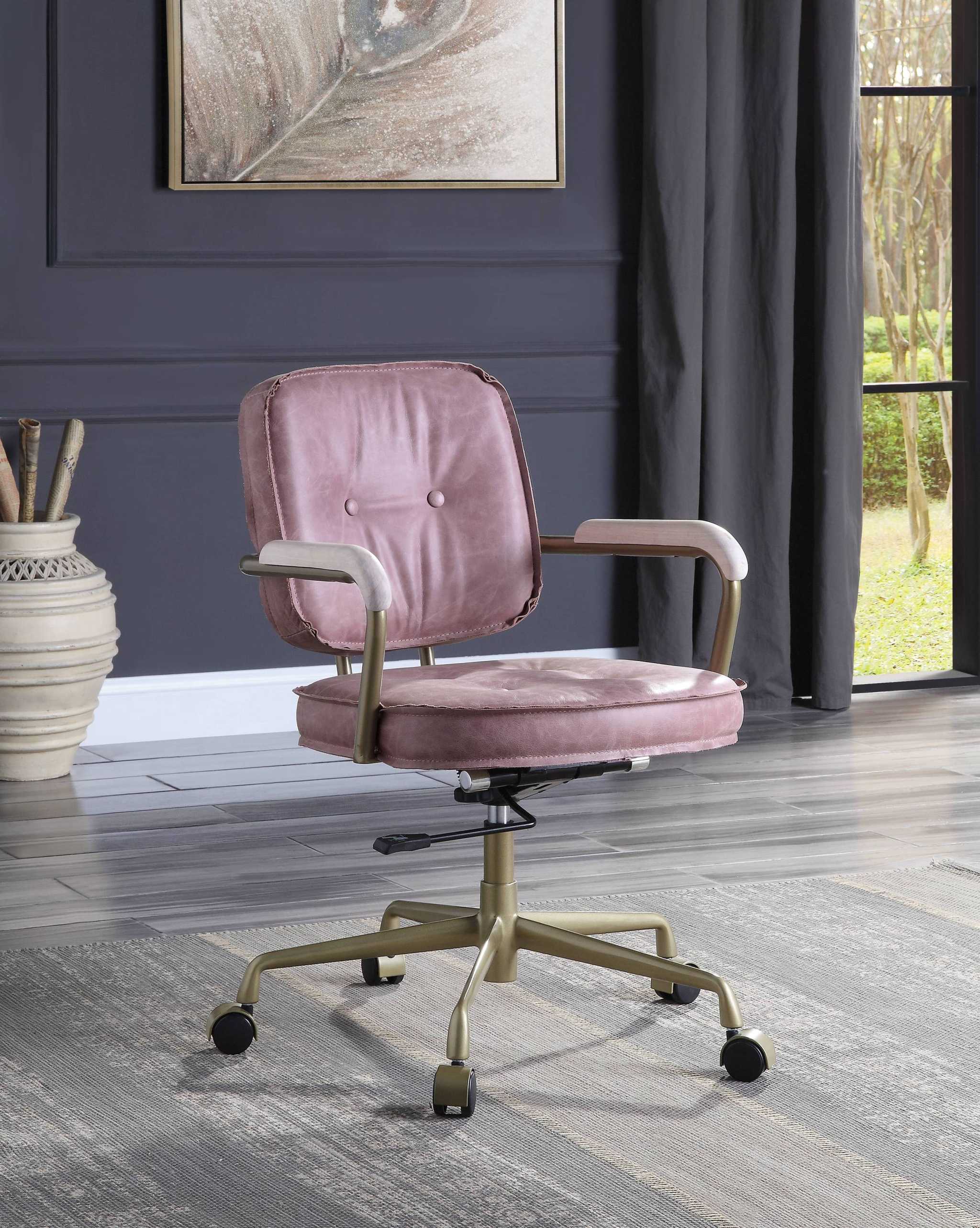Siecross Pink Top Grain Leather Office Chair