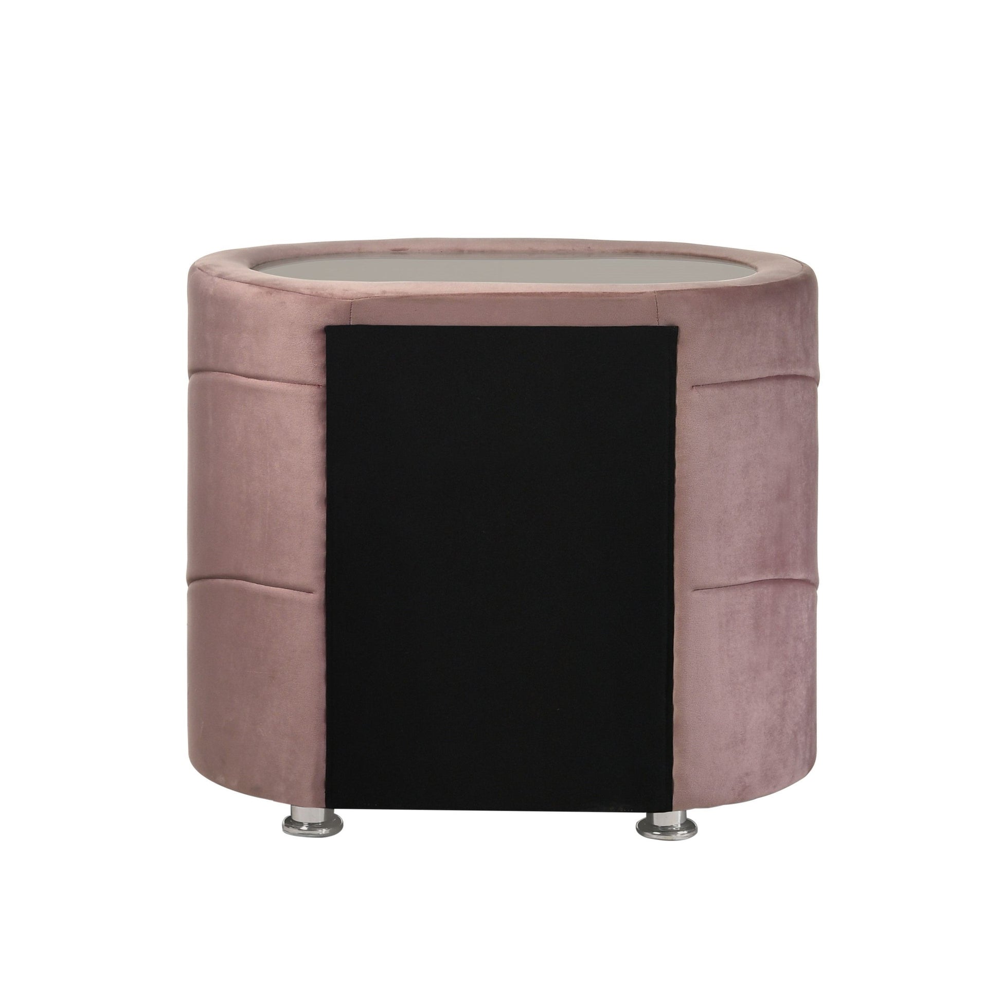 1pc Pink Velvet Upholstered Gorgeous Nightstand of Two Drawers Wooden Bedroom Furniture Chrome Metal Legs