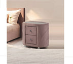 1pc Pink Velvet Upholstered Gorgeous Nightstand of Two Drawers Wooden Bedroom Furniture Chrome Metal Legs