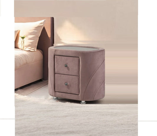 1pc Pink Velvet Upholstered Gorgeous Nightstand of Two Drawers Wooden Bedroom Furniture Chrome Metal Legs