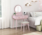Beautiful Pink Finish Vanity Dresser with Mirror and Stool Set Storage Drawers Bedroom Furniture 1pc