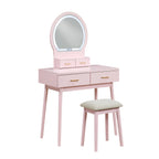 Beautiful Pink Finish Vanity Dresser with Mirror and Stool Set Storage Drawers Bedroom Furniture 1pc