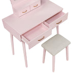 Beautiful Pink Finish Vanity Dresser with Mirror and Stool Set Storage Drawers Bedroom Furniture 1pc