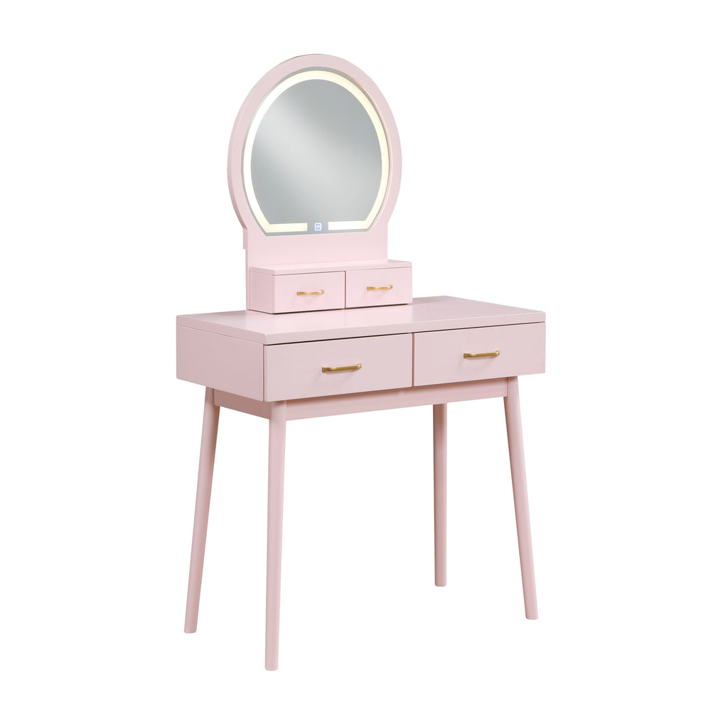 Beautiful Pink Finish Vanity Dresser with Mirror and Stool Set Storage Drawers Bedroom Furniture 1pc