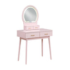Beautiful Pink Finish Vanity Dresser with Mirror and Stool Set Storage Drawers Bedroom Furniture 1pc