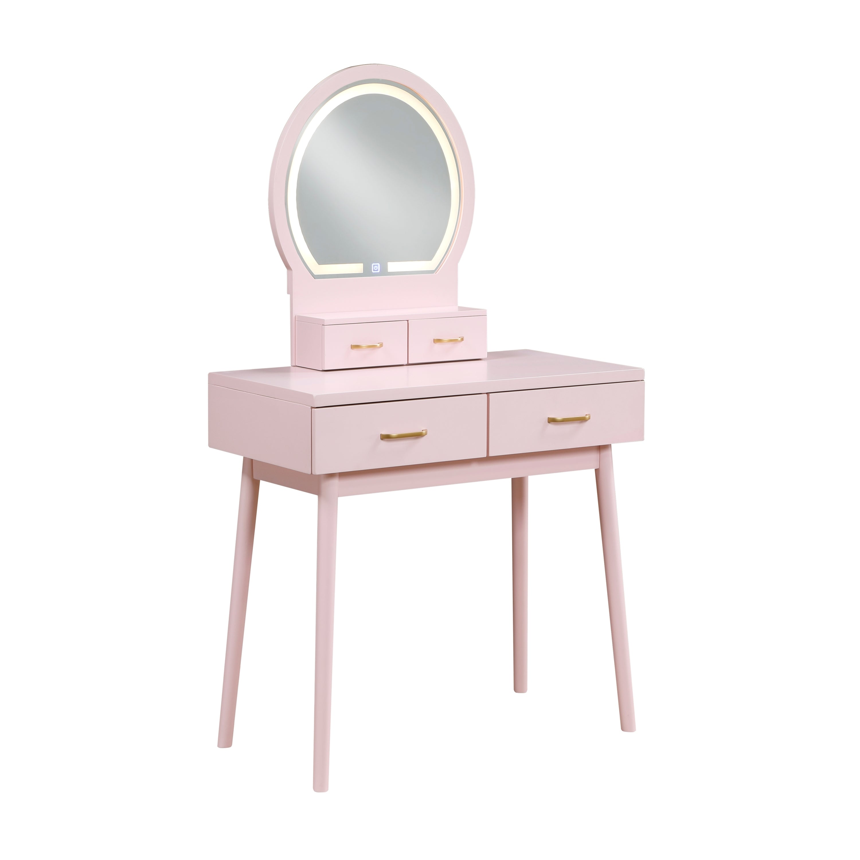 Beautiful Pink Finish Vanity Dresser with Mirror and Stool Set Storage Drawers Bedroom Furniture 1pc