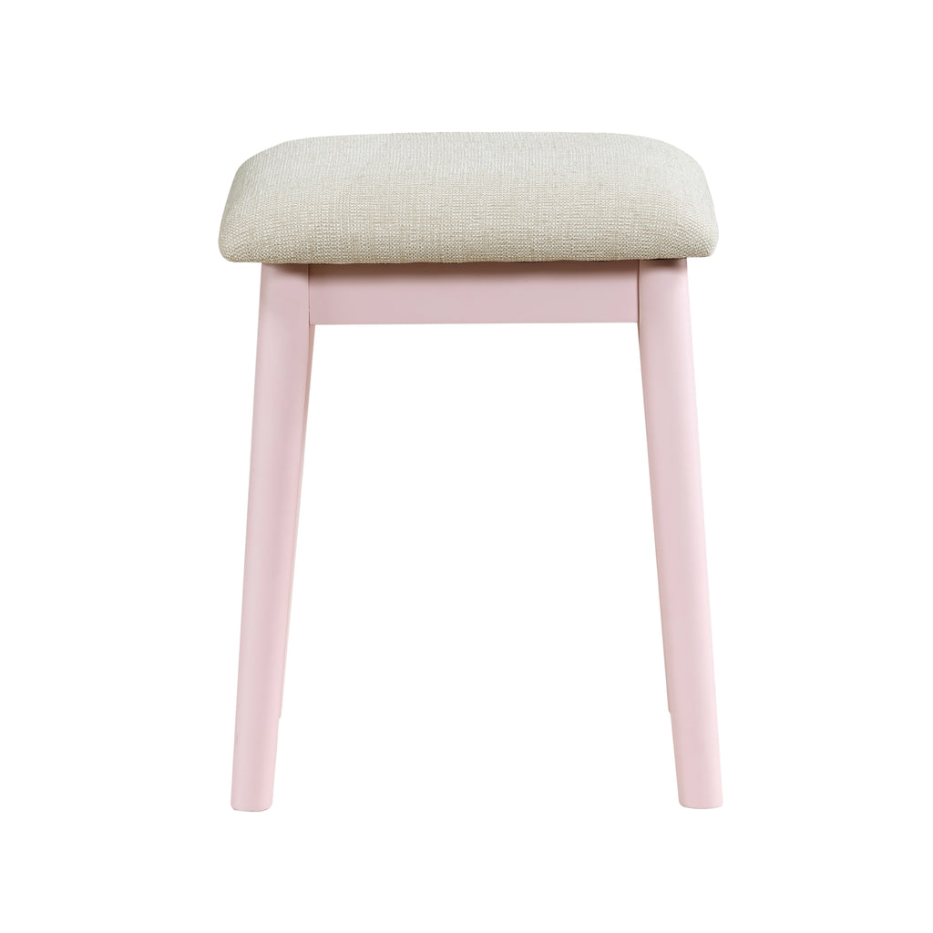 Beautiful Pink Finish Vanity Dresser with Mirror and Stool Set Storage Drawers Bedroom Furniture 1pc