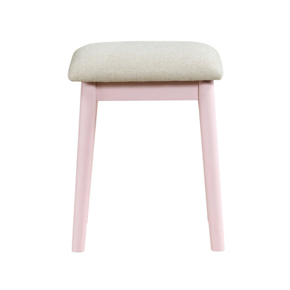 Beautiful Pink Finish Vanity Dresser with Mirror and Stool Set Storage Drawers Bedroom Furniture 1pc