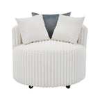 Malna Plush Wide Wale Corduroy Upholstered Barrel Accent Chair with Wheels, Off-white