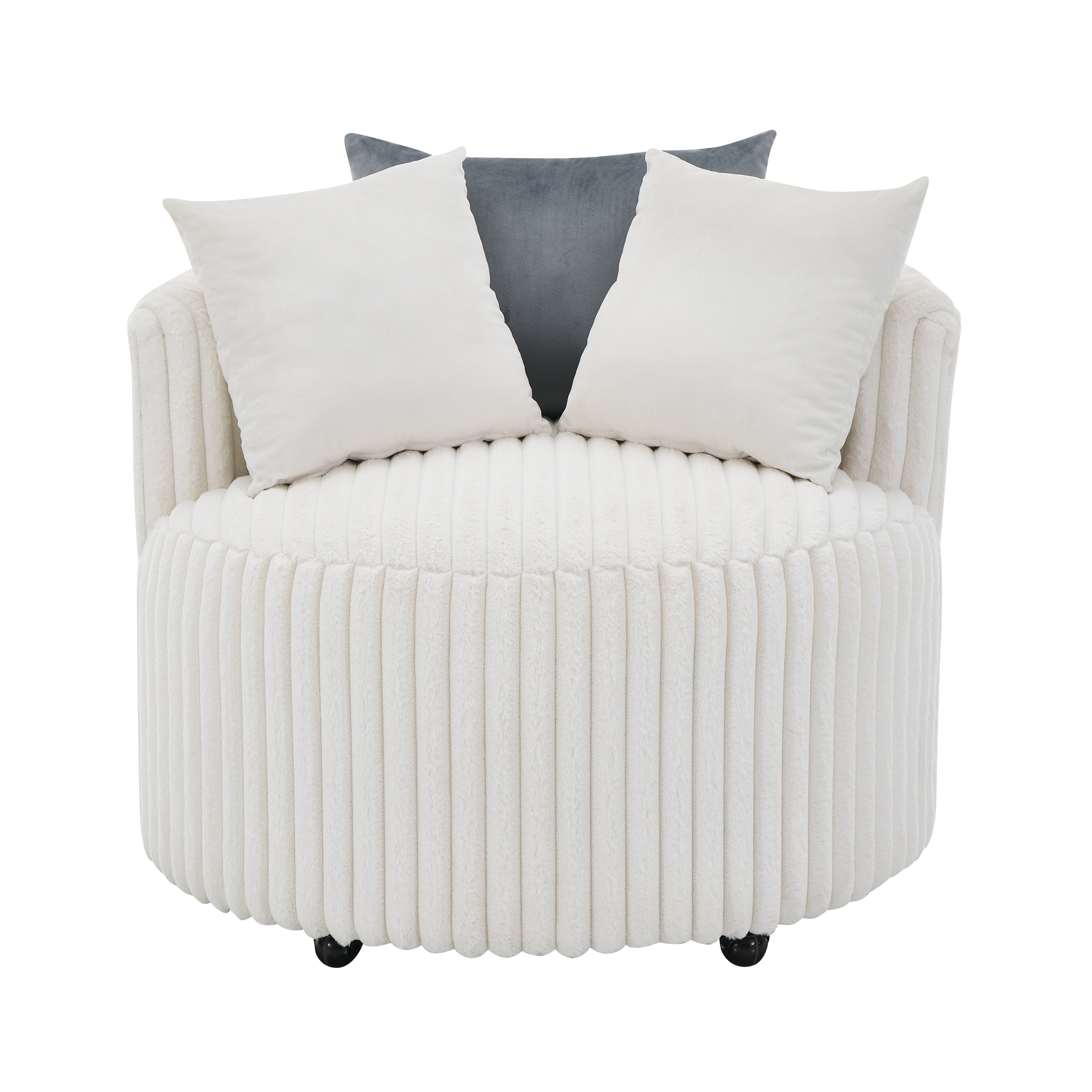 Malna Plush Wide Wale Corduroy Upholstered Barrel Accent Chair with Wheels, Off-white