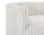Malna Plush Wide Wale Corduroy Upholstered Barrel Accent Chair with Wheels, Off-white