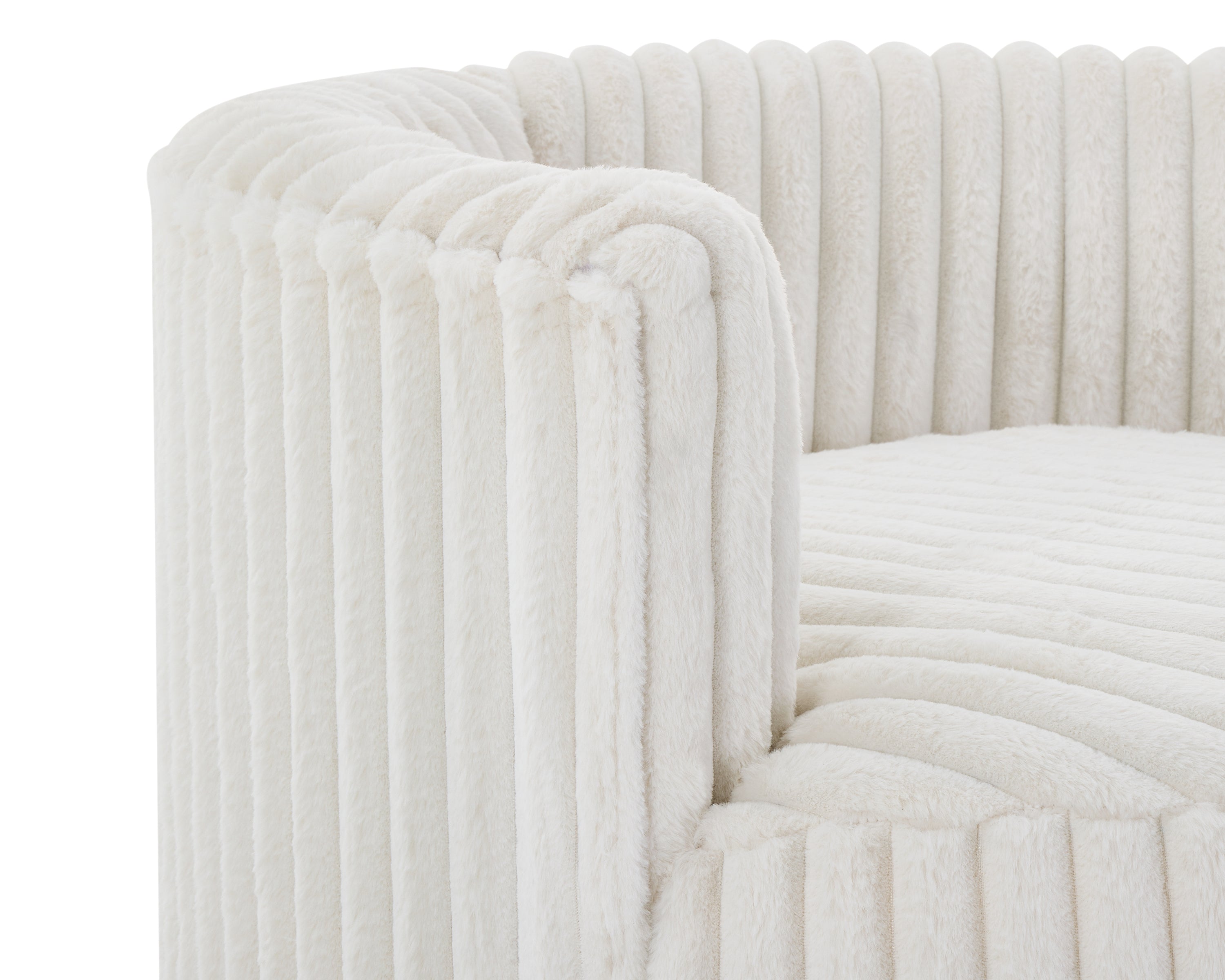 Malna Plush Wide Wale Corduroy Upholstered Barrel Accent Chair with Wheels, Off-white