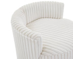 Malna Plush Wide Wale Corduroy Upholstered Barrel Accent Chair with Wheels, Off-white