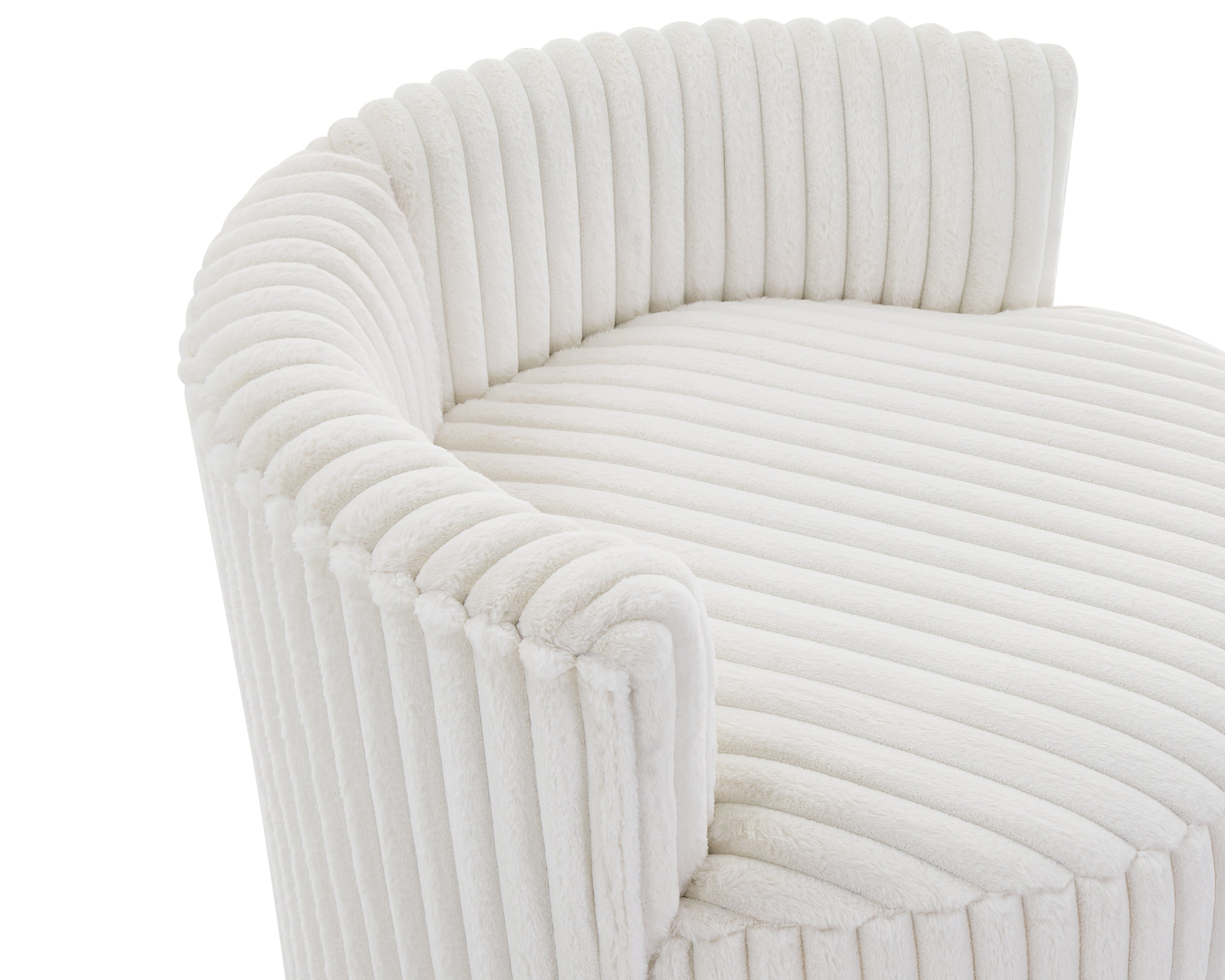 Malna Plush Wide Wale Corduroy Upholstered Barrel Accent Chair with Wheels, Off-white