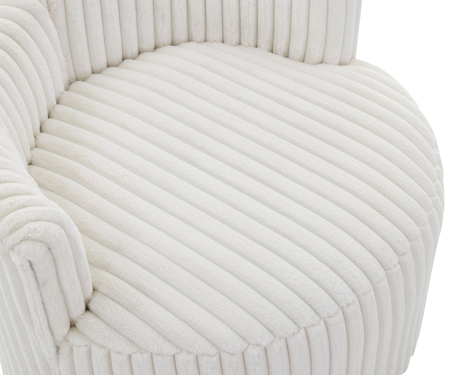 Malna Plush Wide Wale Corduroy Upholstered Barrel Accent Chair with Wheels, Off-white