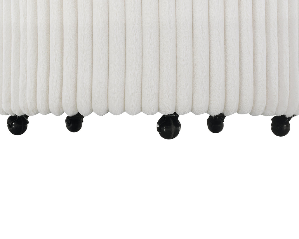 Malna Plush Wide Wale Corduroy Upholstered Barrel Accent Chair with Wheels, Off-white