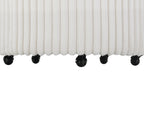 Malna Plush Wide Wale Corduroy Upholstered Barrel Accent Chair with Wheels, Off-white