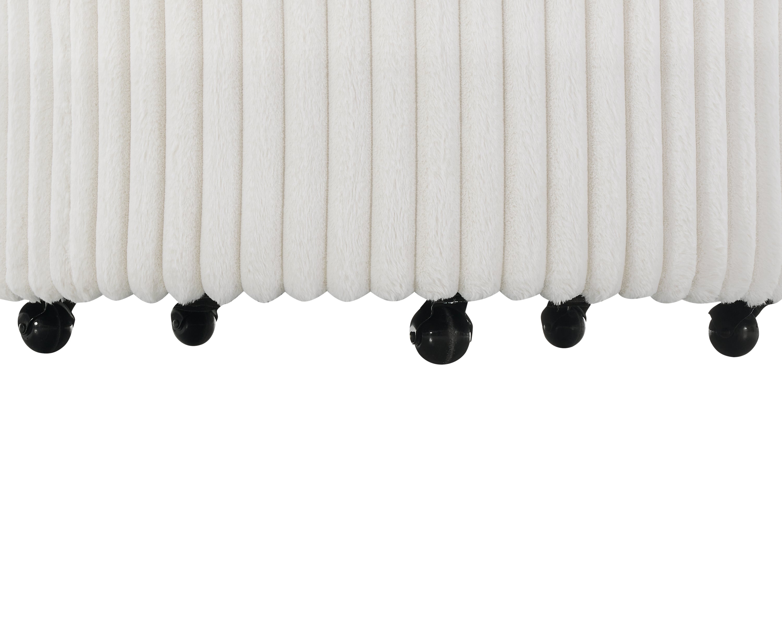 Malna Plush Wide Wale Corduroy Upholstered Barrel Accent Chair with Wheels, Off-white