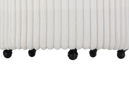Malna Plush Wide Wale Corduroy Upholstered Barrel Accent Chair with Wheels, Off-white