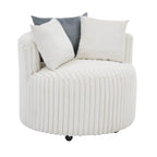 Malna Plush Wide Wale Corduroy Upholstered Barrel Accent Chair with Wheels, Off-white