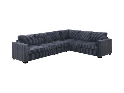 Elegant 4-Pc Sectional Set Dark Gray One Arm Loveseat Corner Wedge Armless Chair Corduroy Upholstered L-Shaped Plush Couch