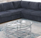 Elegant 4-Pc Sectional Set Dark Gray One Arm Loveseat Corner Wedge Armless Chair Corduroy Upholstered L-Shaped Plush Couch