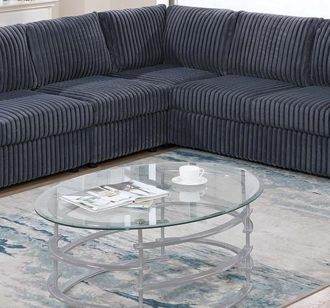 Elegant 4-Pc Sectional Set Dark Gray One Arm Loveseat Corner Wedge Armless Chair Corduroy Upholstered L-Shaped Plush Couch