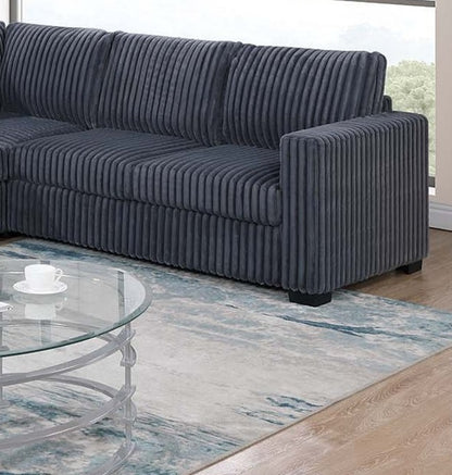 Elegant 4-Pc Sectional Set Dark Gray One Arm Loveseat Corner Wedge Armless Chair Corduroy Upholstered L-Shaped Plush Couch