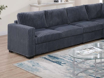 Elegant 4-Pc Sectional Set Dark Gray One Arm Loveseat Corner Wedge Armless Chair Corduroy Upholstered L-Shaped Plush Couch