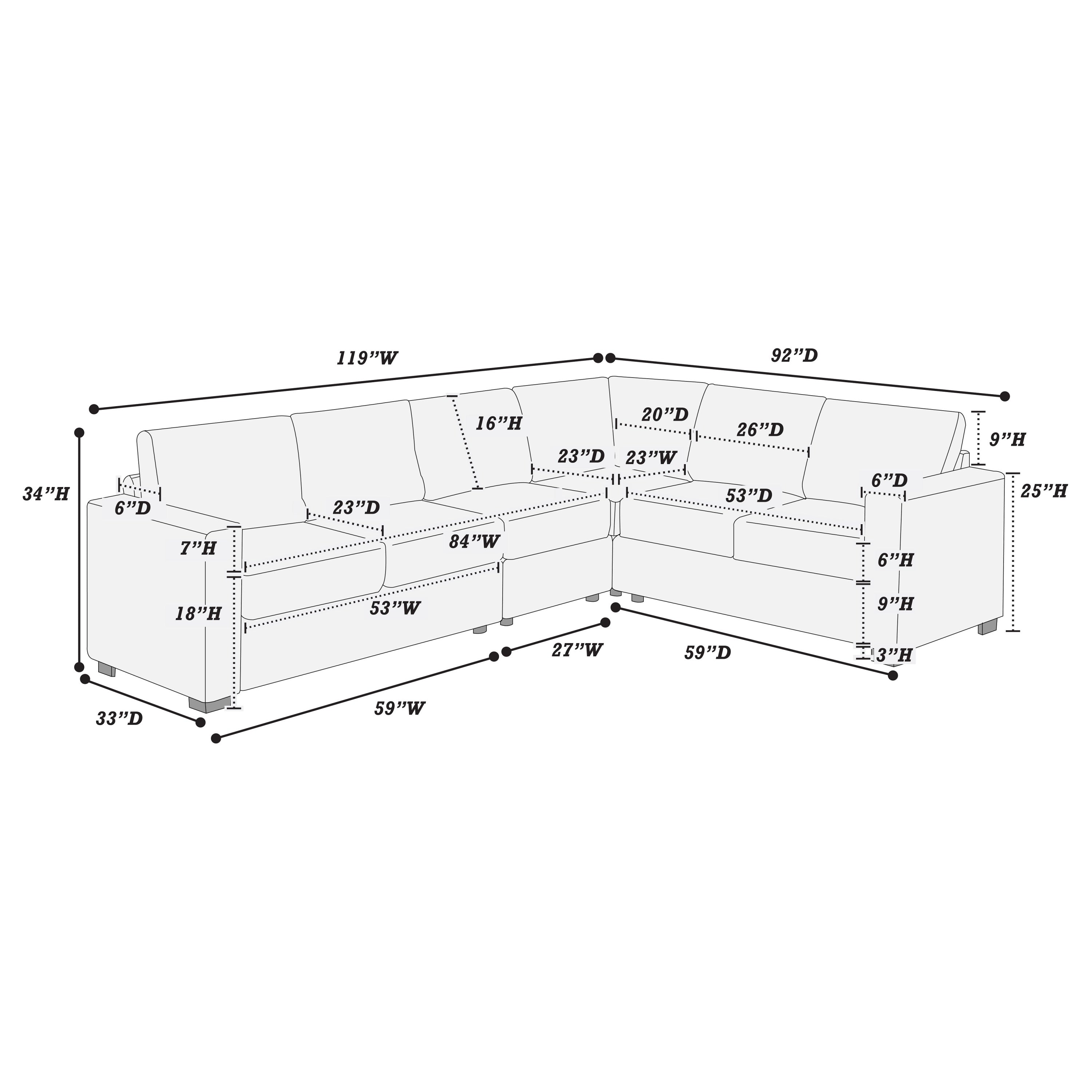 Elegant 4-Pc Sectional Set Dark Gray One Arm Loveseat Corner Wedge Armless Chair Corduroy Upholstered L-Shaped Plush Couch