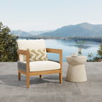 Porto Outdoor Club Chair And Concrete Travertine Side Table, Teak+Beige Outdoor Chairs