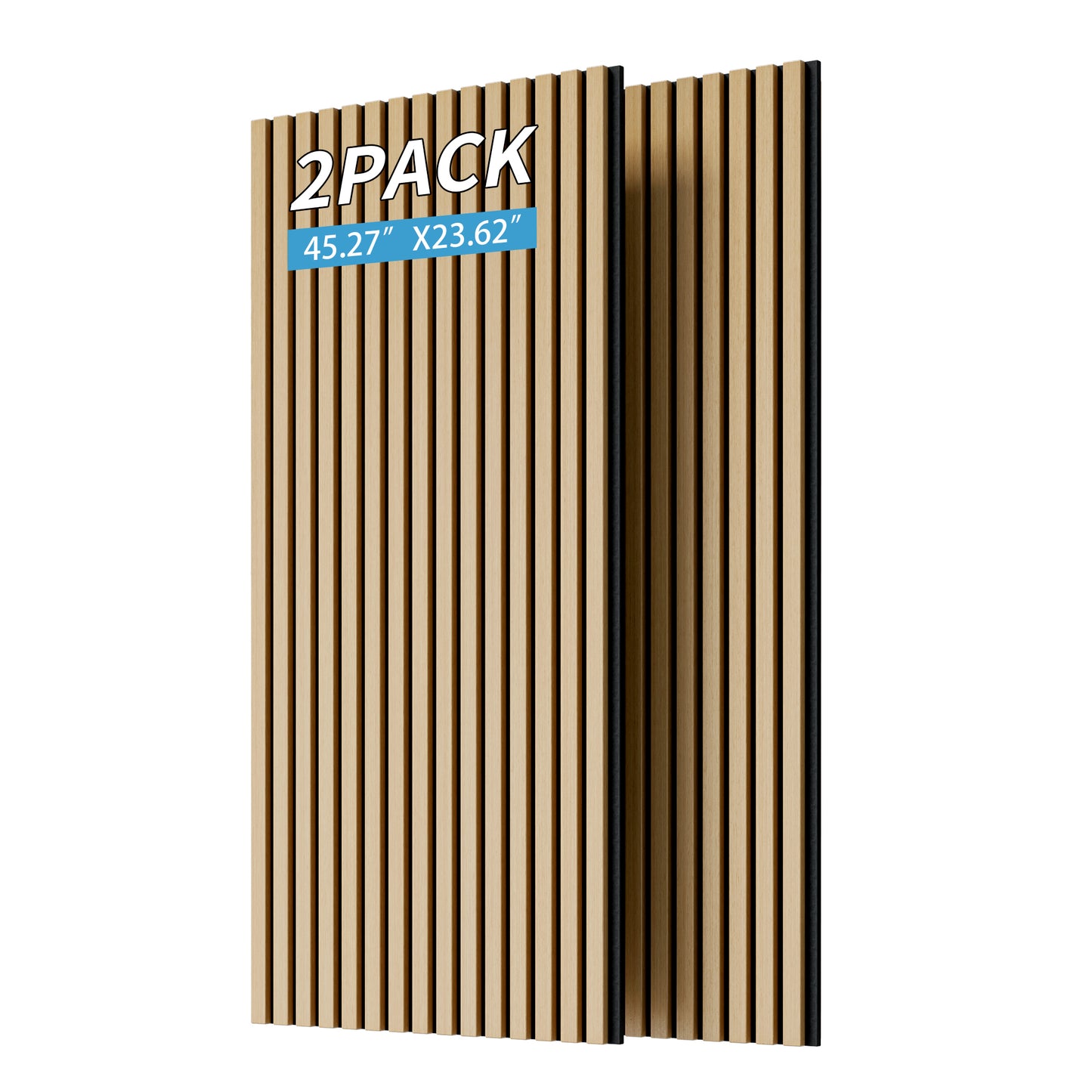 Wood Panels for Wall Slat Wall Panels, 2PC Wood Slat Acoustic Panels for Wall and Ceiling - 3D Fluted Sound Absorbing Panel with Three Sides Fully Wrapped on Wood Finish -45.27''X23.62''(White Oak)