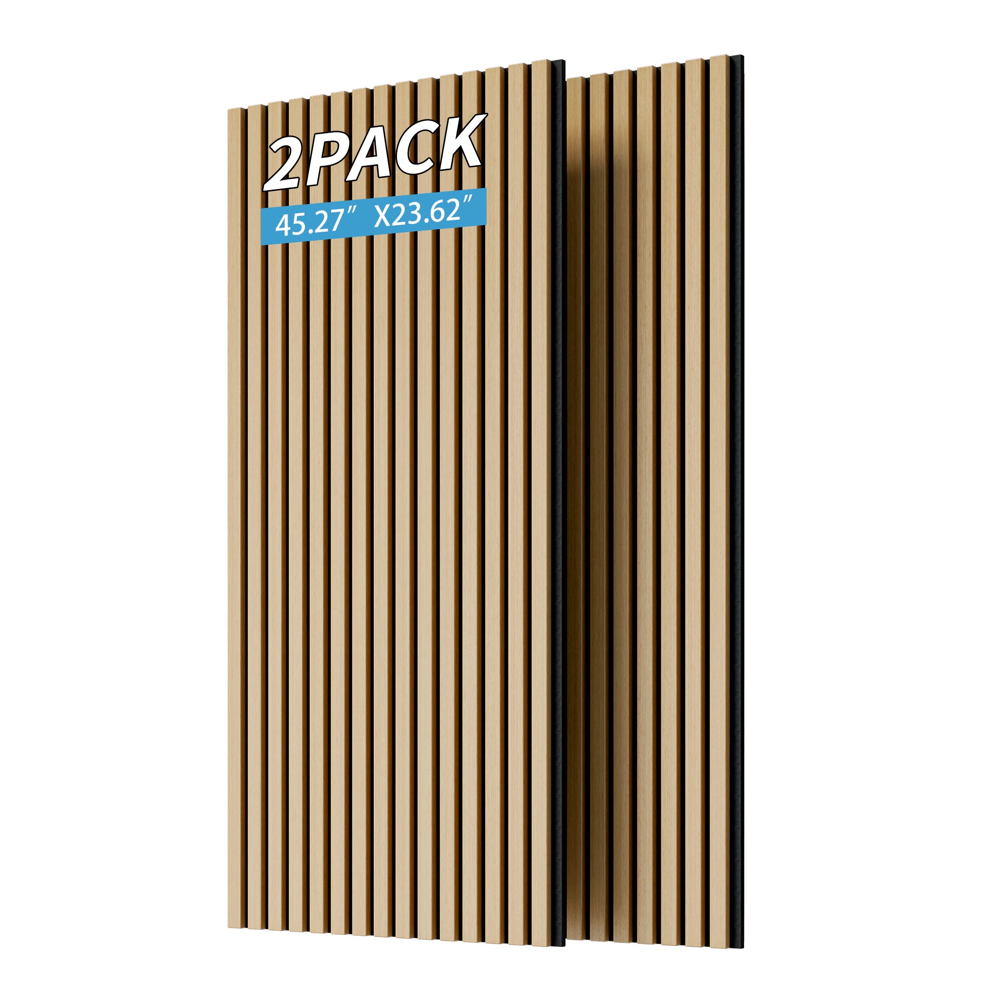 Wood Panels for Wall Slat Wall Panels, 2PC Wood Slat Acoustic Panels for Wall and Ceiling - 3D Fluted Sound Absorbing Panel with Three Sides Fully Wrapped on Wood Finish -45.27''X23.62''(White Oak)