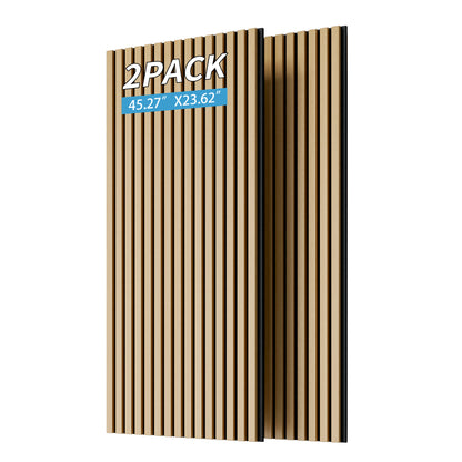 Wood Panels for Wall Slat Wall Panels, 2PC Wood Slat Acoustic Panels for Wall and Ceiling - 3D Fluted Sound Absorbing Panel with Three Sides Fully Wrapped on Wood Finish -45.27''X23.62''(White Oak)