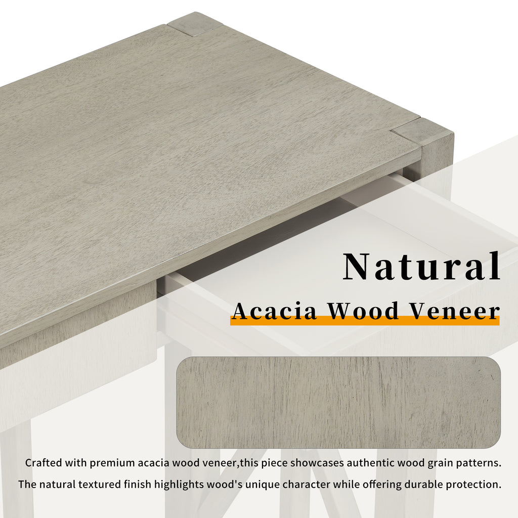 U_Style 60''Acacia Veneer Console Table with 4 Spacious Drawers, Modern Crisscross Design Entryway Table with Open Bottom Storage,Farmhouse Sofa Table for Living Room,Kitchen,Dining Room,Hallway