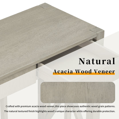 U_Style 60''Acacia Veneer Console Table with 4 Spacious Drawers, Modern Crisscross Design Entryway Table with Open Bottom Storage,Farmhouse Sofa Table for Living Room,Kitchen,Dining Room,Hallway