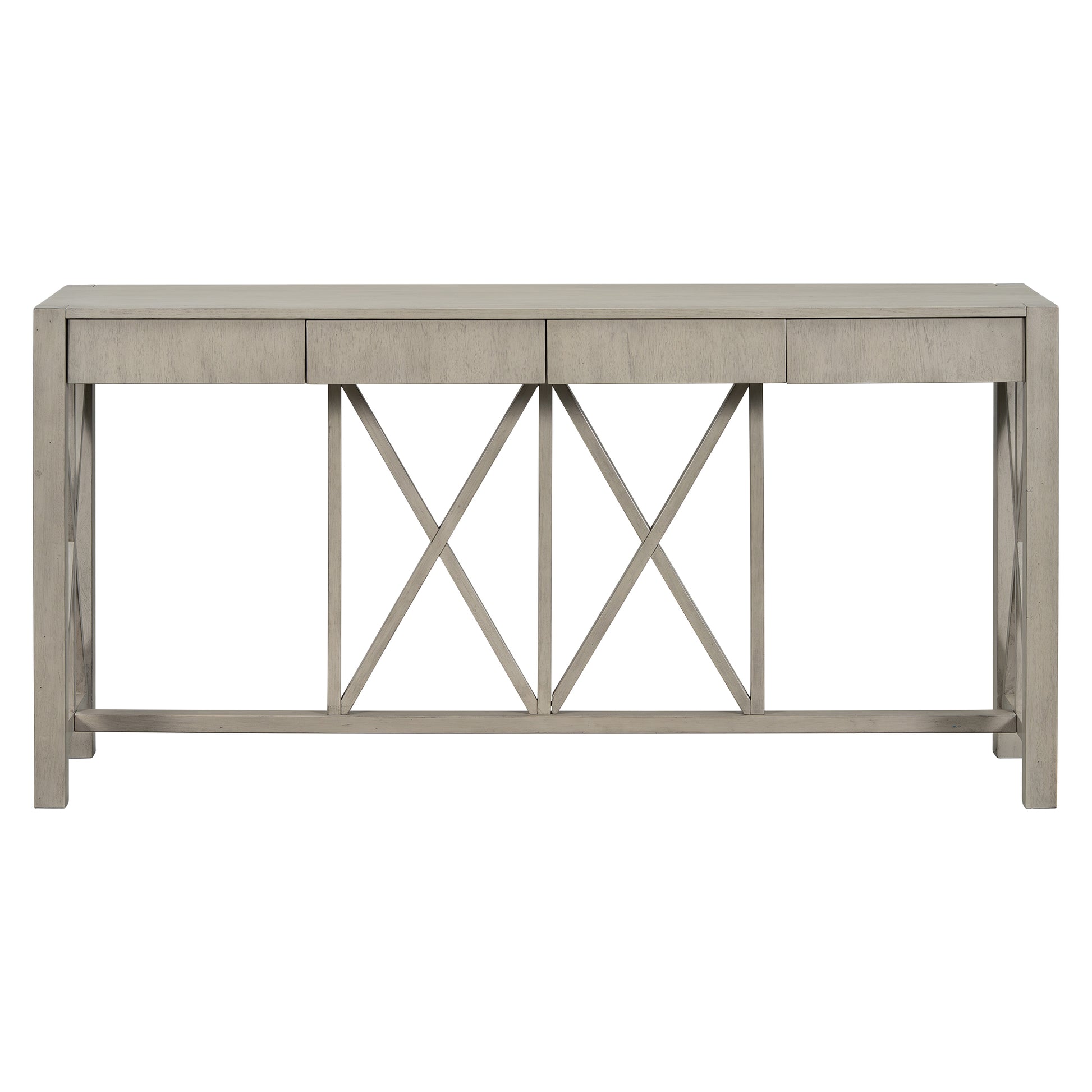 U_Style 60''Acacia Veneer Console Table with 4 Spacious Drawers, Modern Crisscross Design Entryway Table with Open Bottom Storage,Farmhouse Sofa Table for Living Room,Kitchen,Dining Room,Hallway