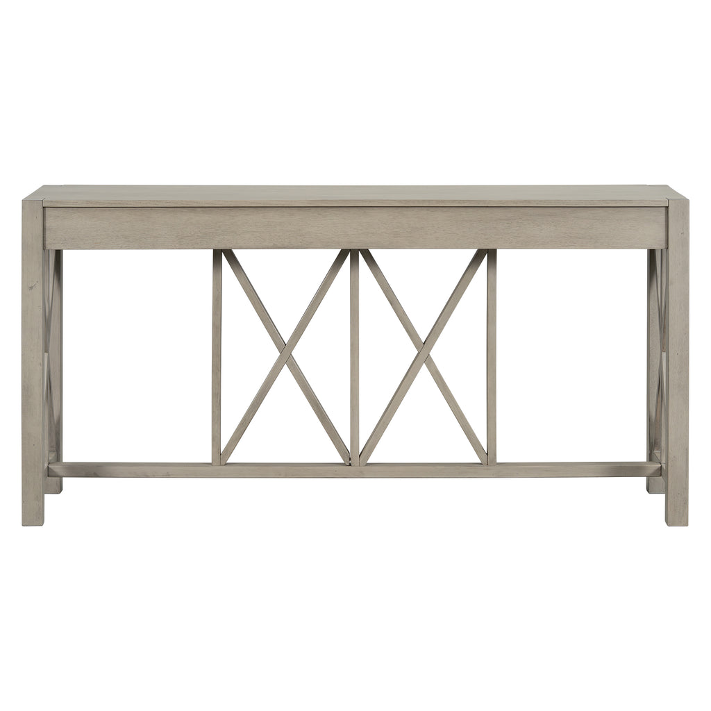 U_Style 60''Acacia Veneer Console Table with 4 Spacious Drawers, Modern Crisscross Design Entryway Table with Open Bottom Storage,Farmhouse Sofa Table for Living Room,Kitchen,Dining Room,Hallway