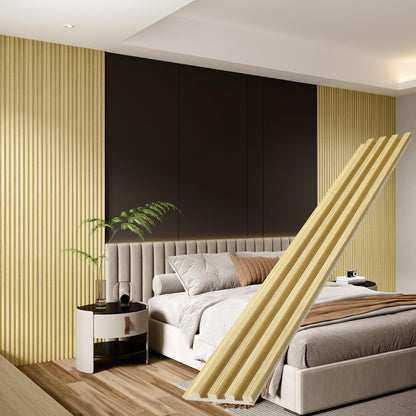 4 Packs 94.5' x 5.7' Solid Wood Panels for Wall,Acoustic Wood Slat Wall Panels for Interior Wall Decor,TV Background,Living Room (Oak)