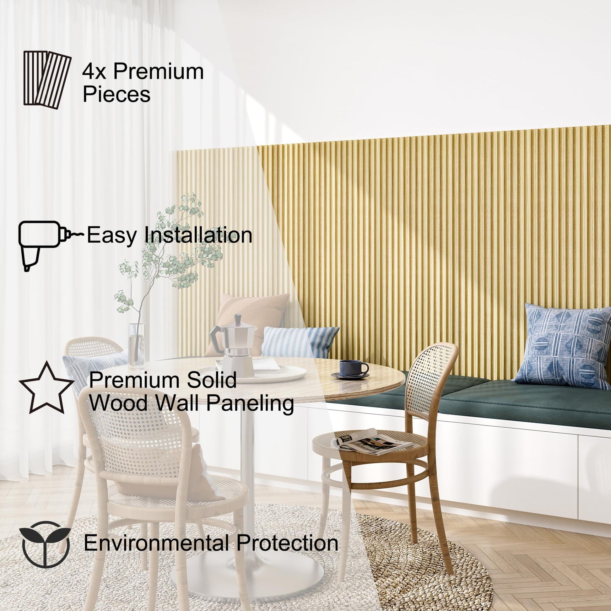 4 Packs 94.5' x 5.7' Solid Wood Panels for Wall,Acoustic Wood Slat Wall Panels for Interior Wall Decor,TV Background,Living Room (Oak)