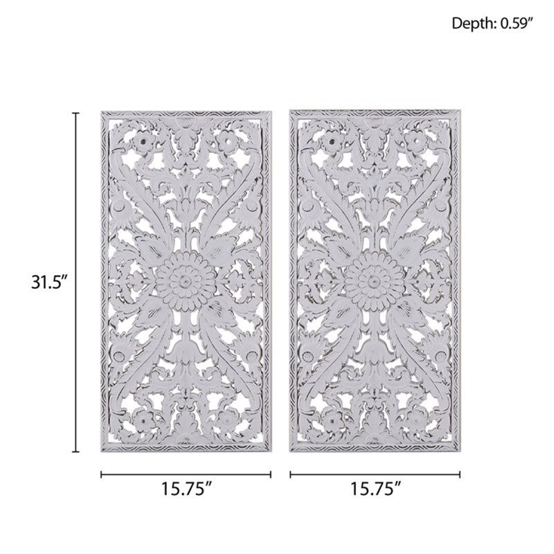 2 PCS Botanical Panel Distressed Carved Wood Wall Decor Set Wall Decor