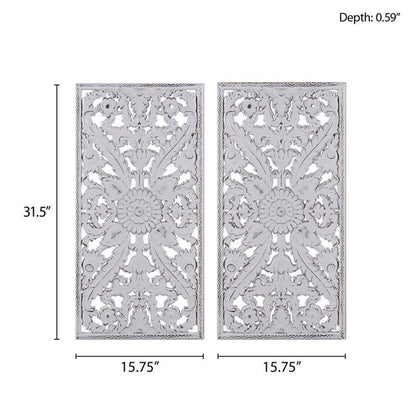 2 PCS Botanical Panel Distressed Carved Wood Wall Decor Set Wall Decor