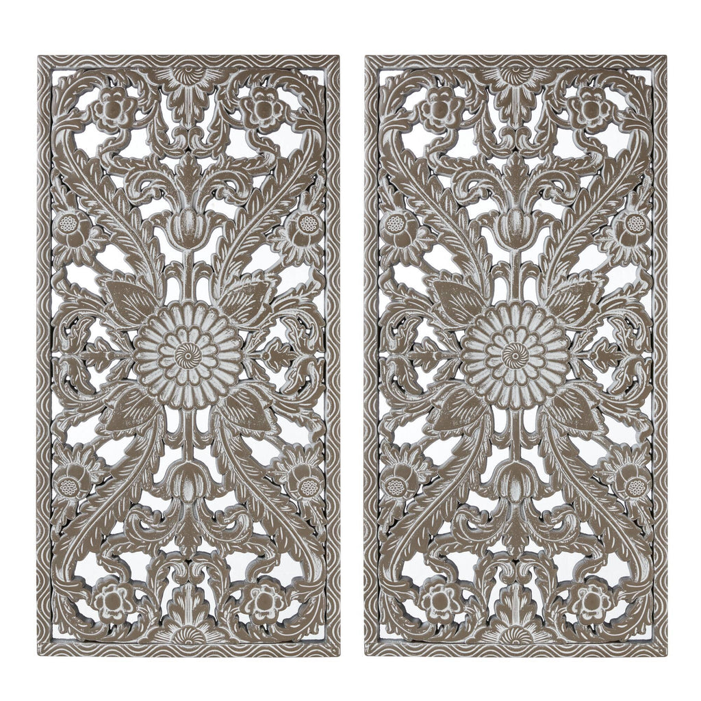 2 PCS Botanical Panel Distressed Carved Wood Wall Decor Set Wall Decor