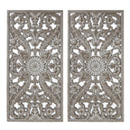 2 PCS Botanical Panel Distressed Carved Wood Wall Decor Set Wall Decor