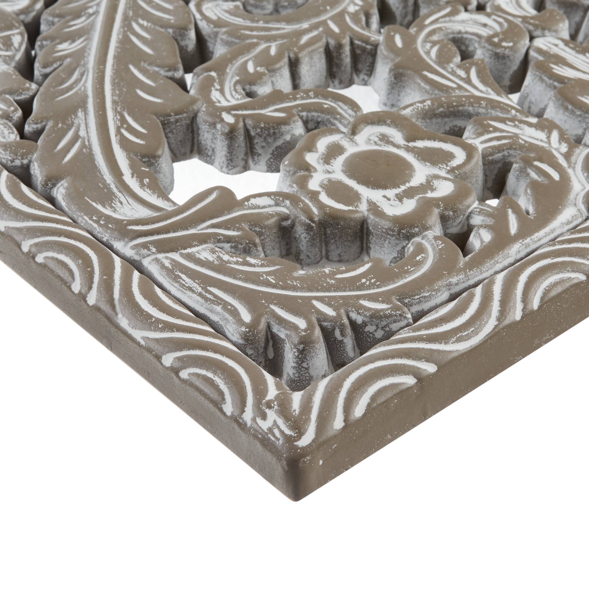 2 PCS Botanical Panel Distressed Carved Wood Wall Decor Set Wall Decor