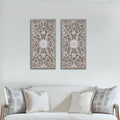 2 PCS Botanical Panel Distressed Carved Wood Wall Decor Set Wall Decor